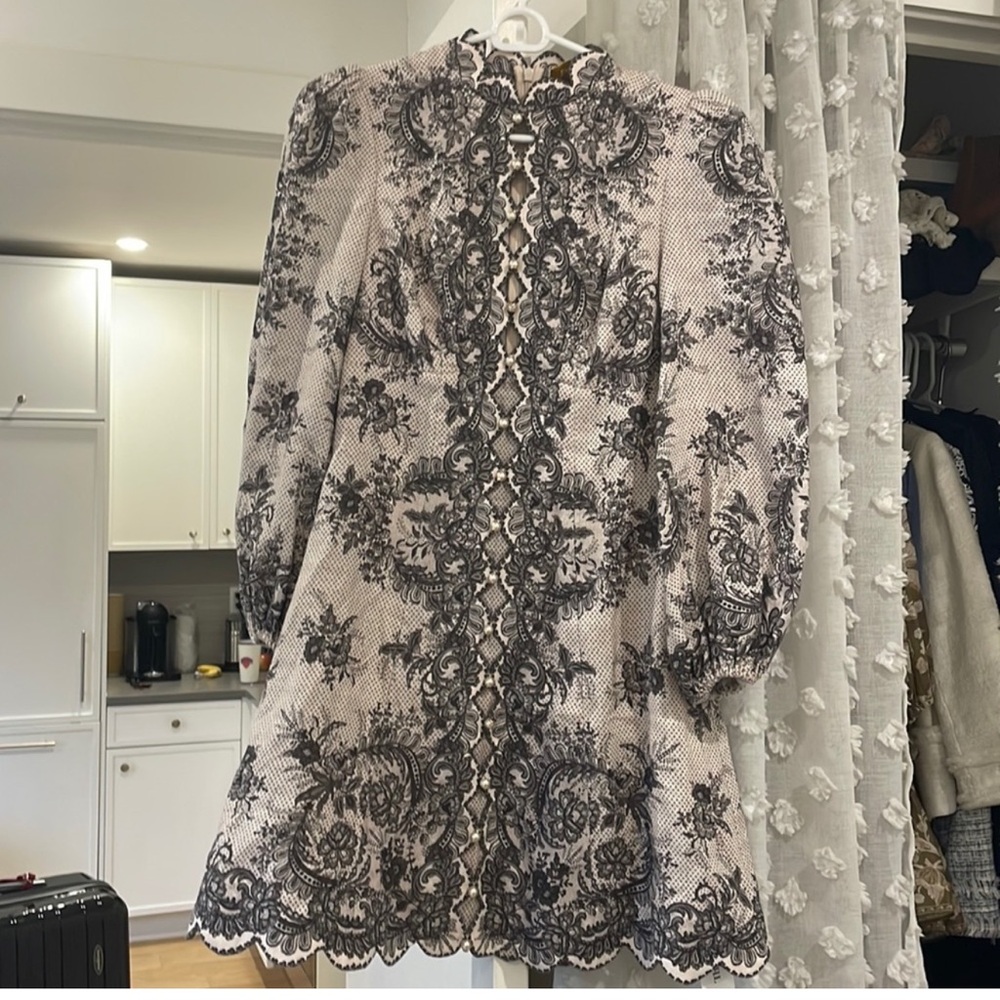Zimmermann Black and White Lace Mini Dress